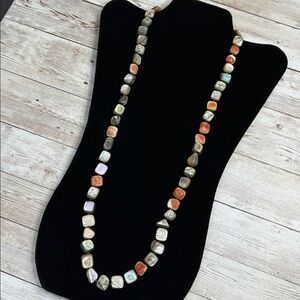 Les Bernard vintage necklace made of chunky, abstract abalone and conch shell